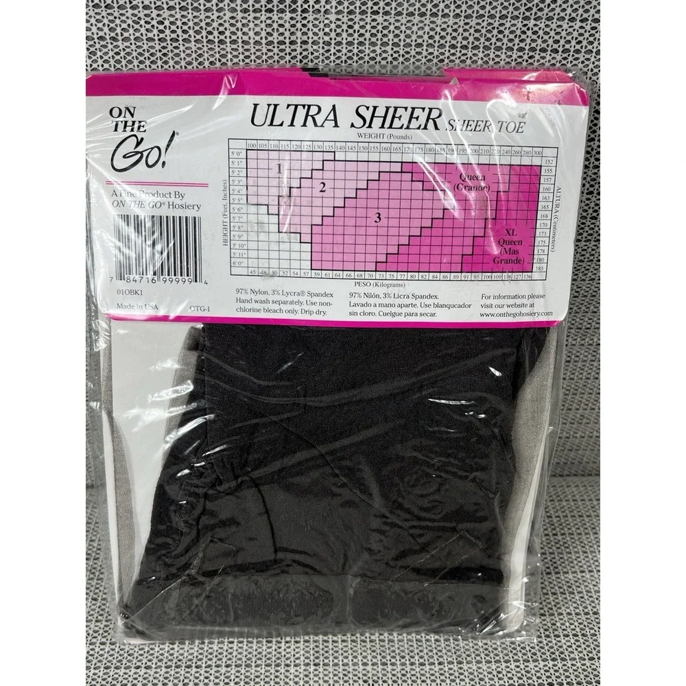 On the Go! UltraSheer Sheer Toe Jet (Sz 1) Off Black Pantyhose (2) Pack‎
